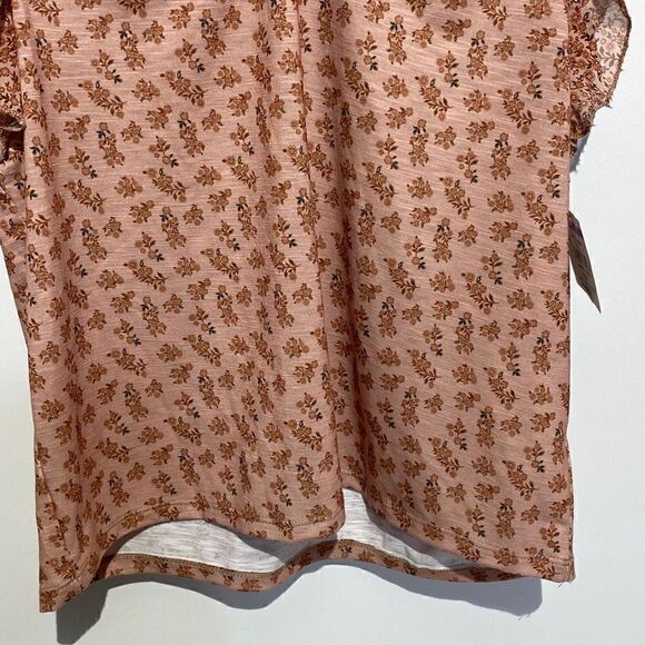 DR2 Women's Butterfly Short Sleeves Ditsy Floral V-Neck Top Brown/ Tan XS NWT - Picture 2 of 10